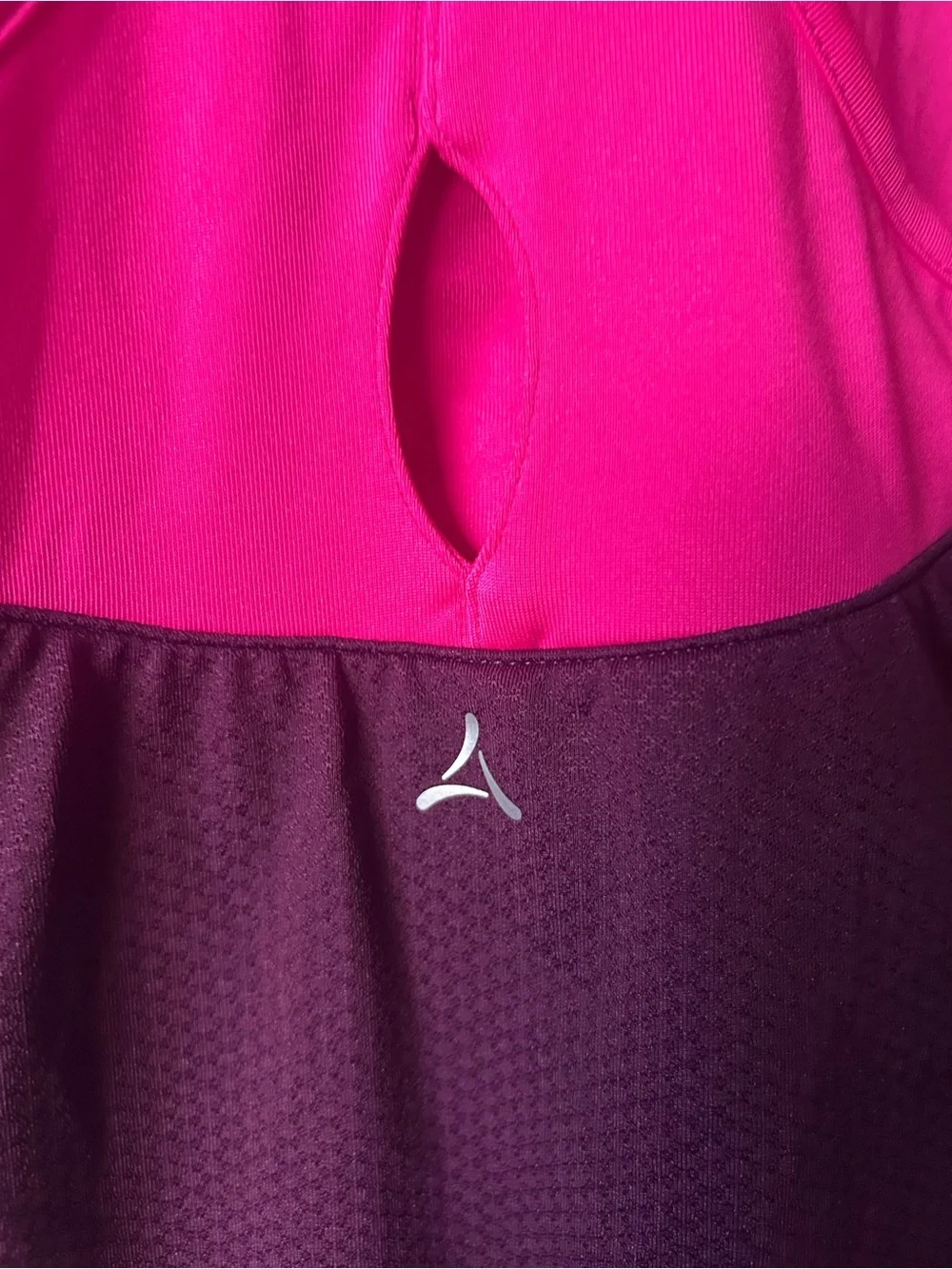 NWT aspire Women's Pink and Plum Racerback Tank with Keyhole Back Sz XS